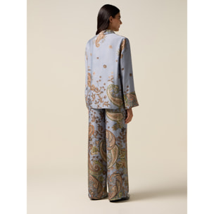 Oltre - Camicia in raso fantasia - Azzurro