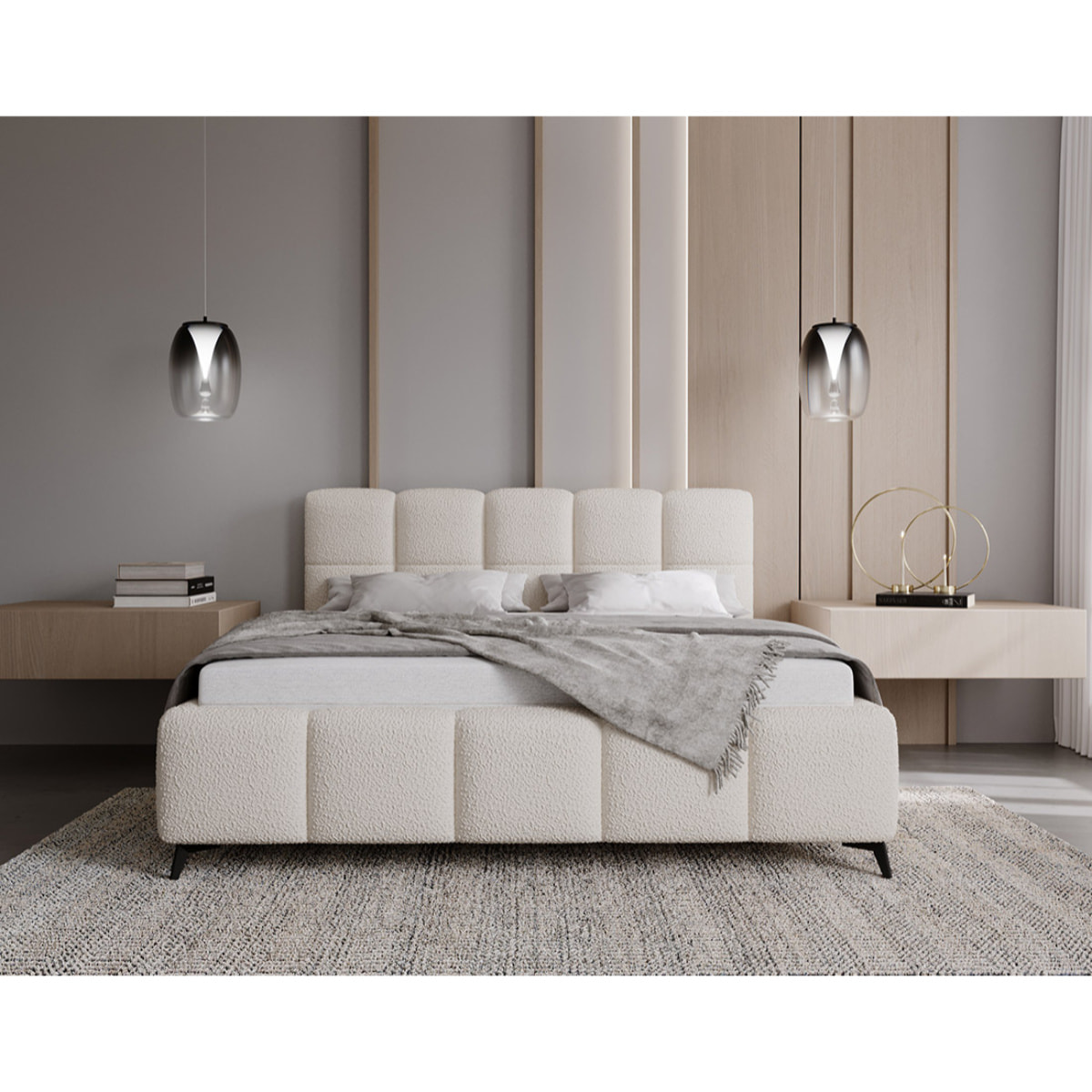 Paulito - lit coffre - 160x200 cm - sommier inclus - en tissu bouclette - Beige