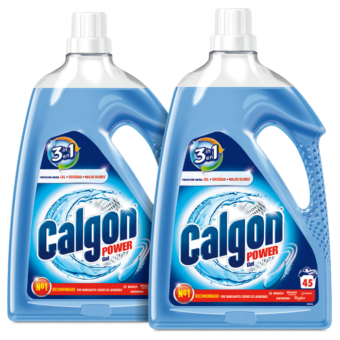Calgon Power Gel - Antical para la Lavadora, Elimina Olores y Suciedad, en Formato Gel, 4,5L (90 dosis, 2x25 L)
