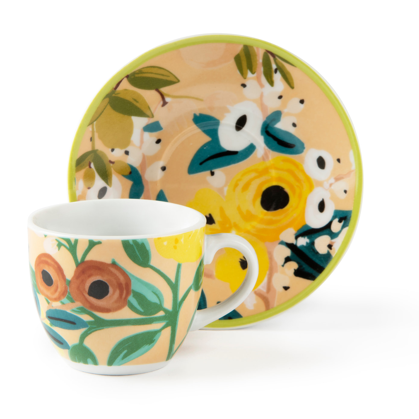 Set 6 Tazzine Caffè con Piattini Excelsa – Fiori Frida, Porcellana Multicolore