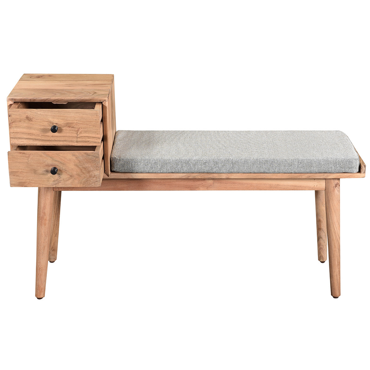 Banc d'entrée avec rangements 2 tiroirs en bois clair massif L110 cm ALTY