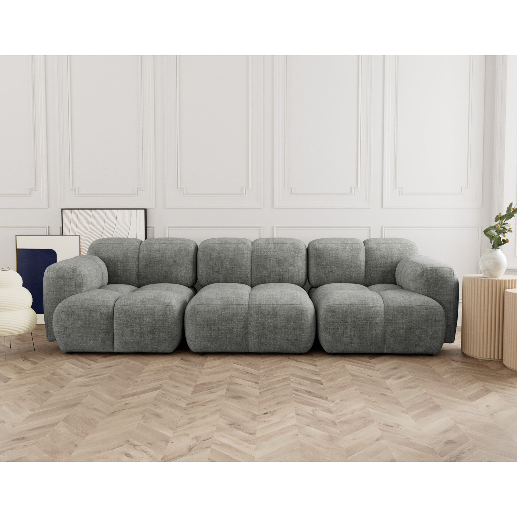 Grace - canapé modulable 3 places en velours texturé - Gris