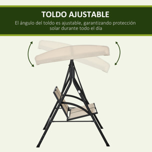 Columpio de Jardín Exterior de 2 Plazas, Balancín de Jardín Exterior con Techo Ajustable y Marco de Acero, Asientos de Textilene, para Balcón, Terraza, Carga 220 kg, 140x118x162 cm, Beige