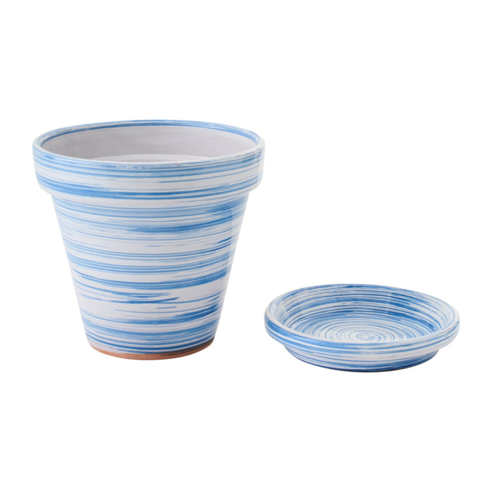 J-Line Cache-pot - céramique - bleu/blanc - medium