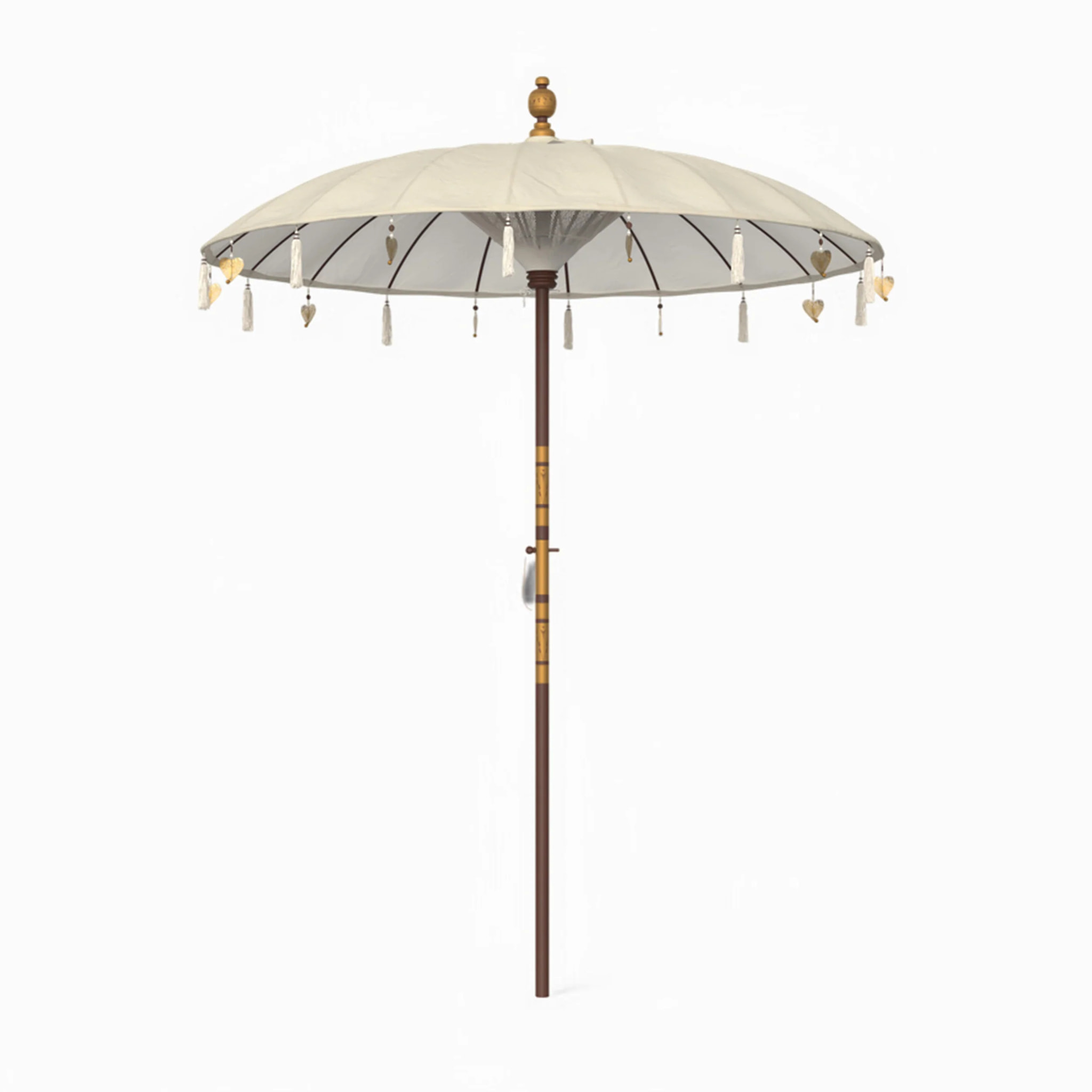 Ensemble parasol en tissu crème et pied de parasol en bois - Ali
