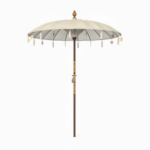 Ensemble parasol en tissu crème et pied de parasol en bois - Ali