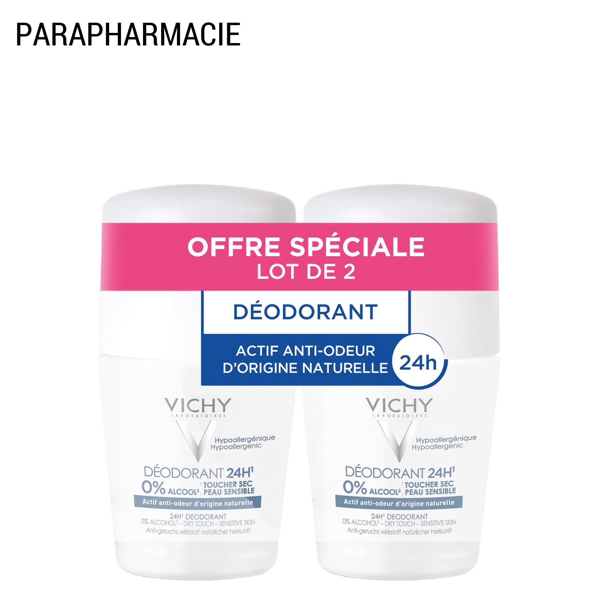 Déodorant 24H Toucher Sec - Roll-On 2x50 ml