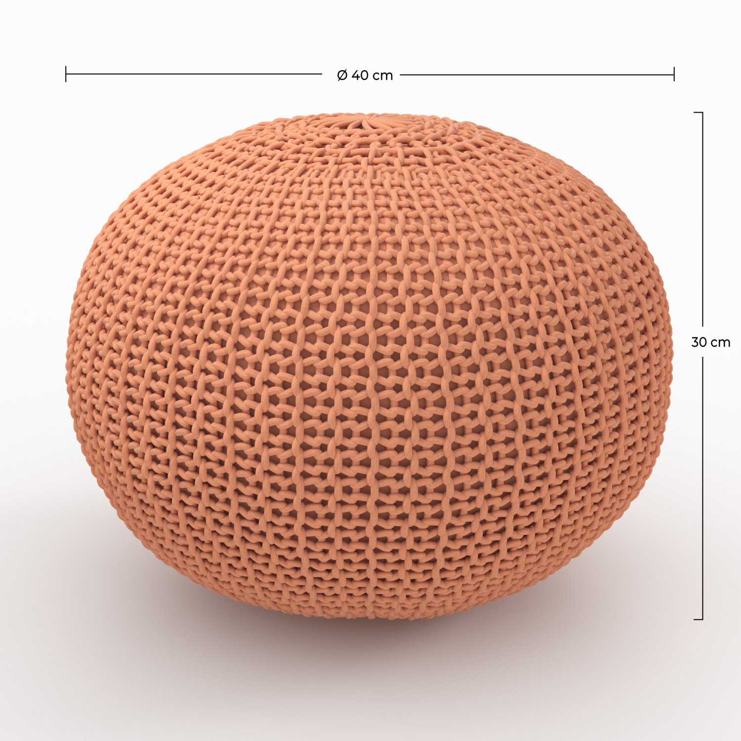 Pouf tricot rond rose poudré D40 cm - Elisa