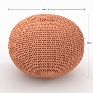 Pouf tricot rond rose poudré D40 cm - Elisa