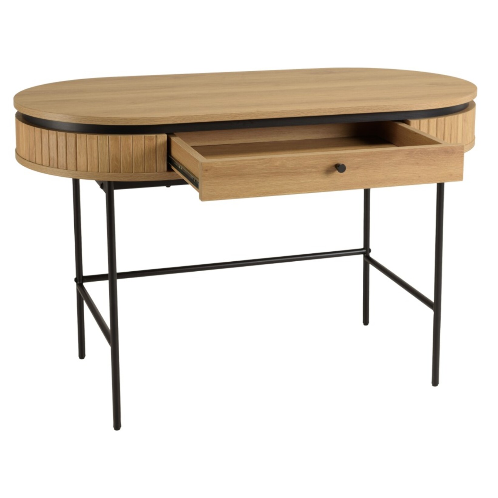 ETHAN - Bureau arrondi couleur naturelle 1 tiroir pieds métal noir