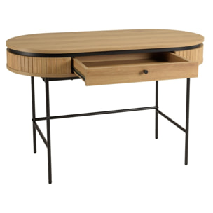 ETHAN - Bureau arrondi couleur naturelle 1 tiroir pieds métal noir
