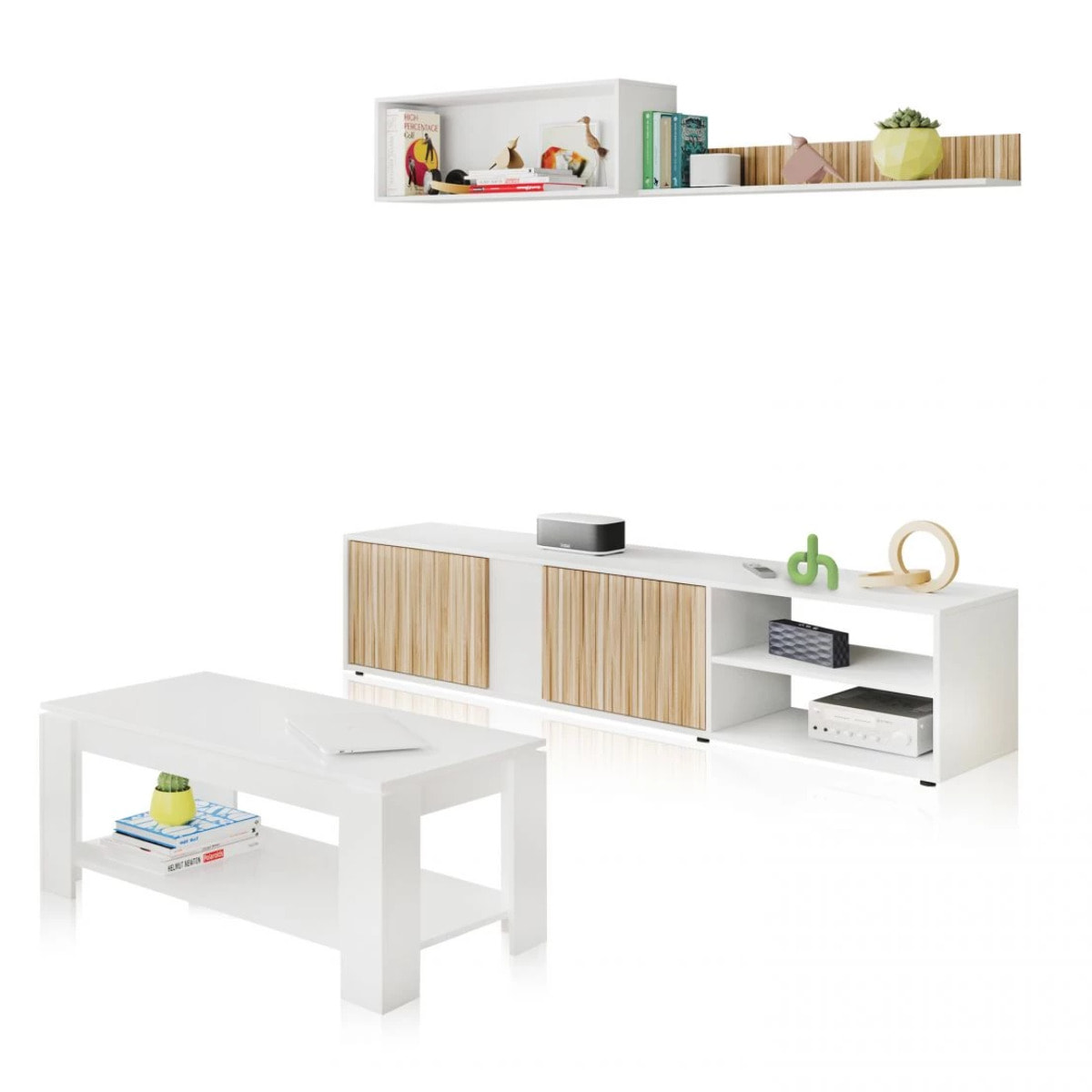 Pack salón con mesa de centro Alix Plus Blanco Artik (Blanco Mate) - Natur