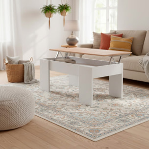 Tavolino da Salotto Alzabile Con Vano Contenitore Tavolo Multifunzione Salvaspazio Soggiorno Piano Sollevabile 100 x 50 x 54–56 cm Bianco E Rovere