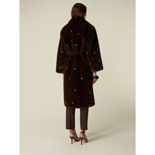 Oltre - Cappotto lungo effetto peluche con castoni - Marrone