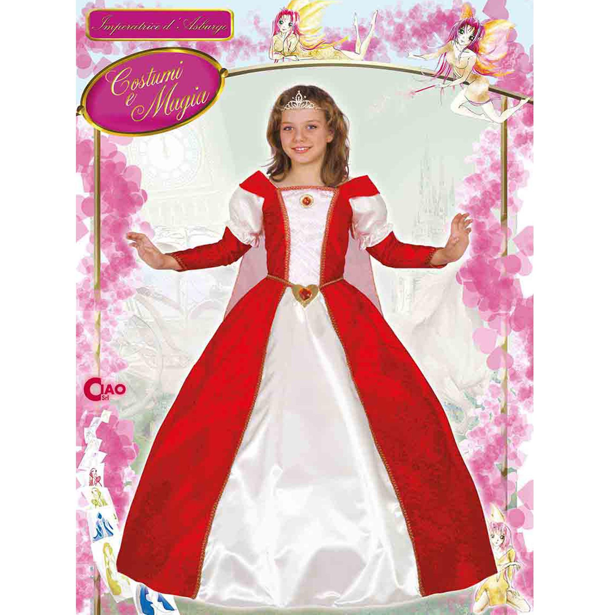 Abito Costume Carnevale Principessa D'Asburgo Bianco Rosso Bambina