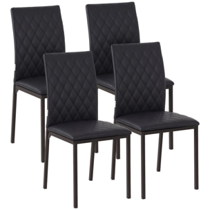 Pack de 4 Sillas de Comedor, Sillas de Cocinas Modernas, Respaldo Alto con Costuras Decorativas de Diamantes, Tapizadas en Cuero Sintético, Patas de Acero, Negro