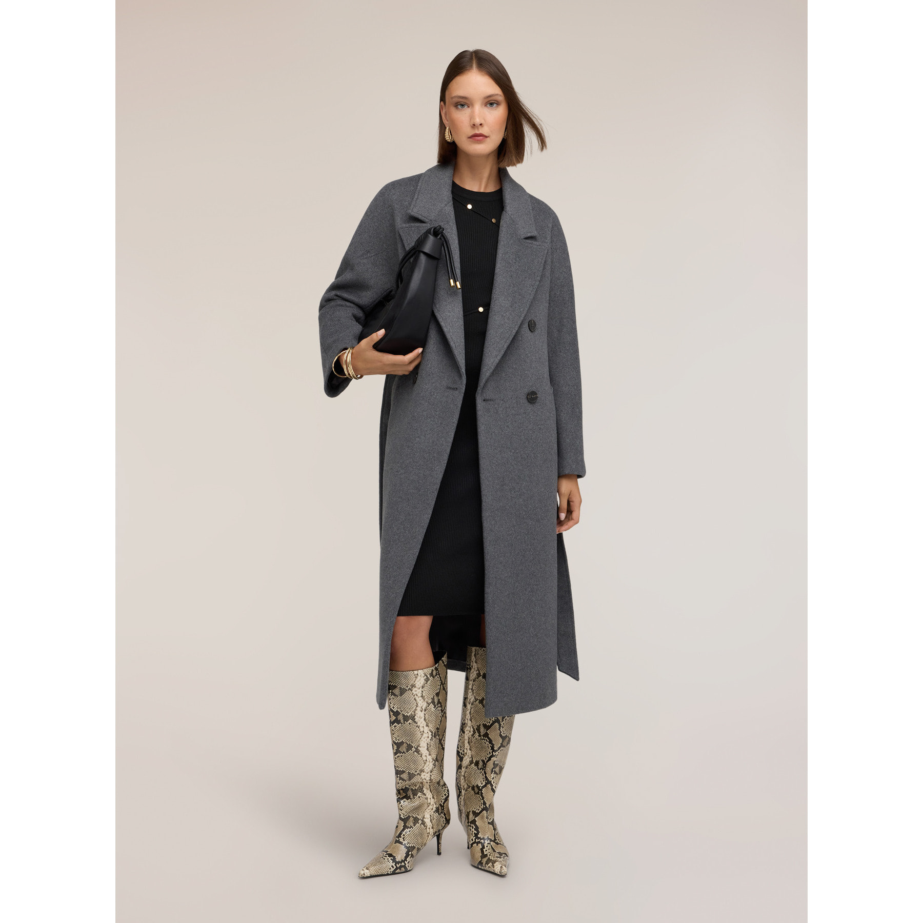 Motivi - Cappotto cinturato in drap misto lana - Grigio
