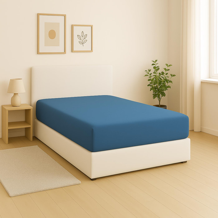 Sábana bajera para cama en color azul rainbow benetton