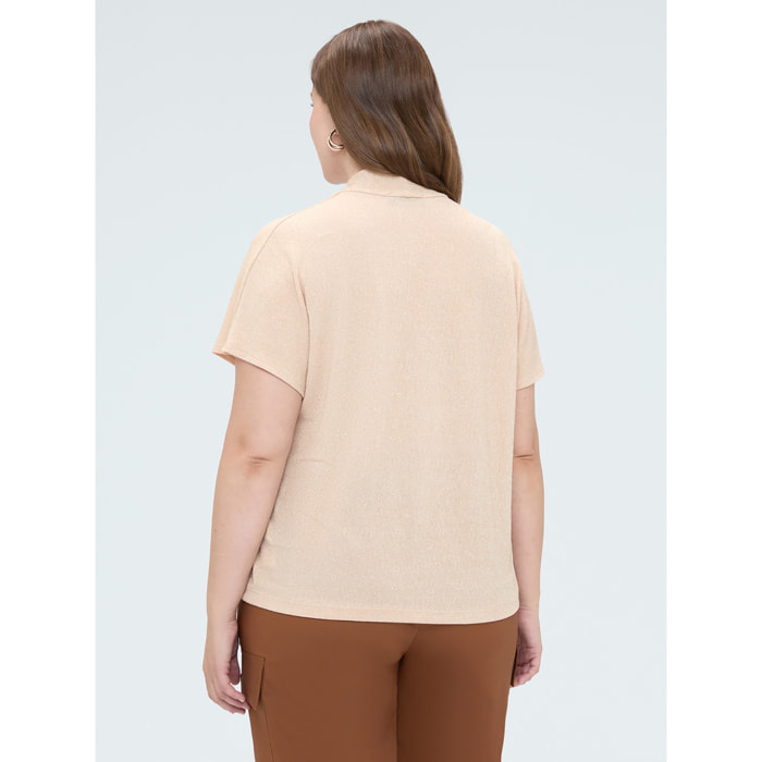 Fiorella Rubino - T-shirt in jersey lurex con maniche a kimono - Marrone