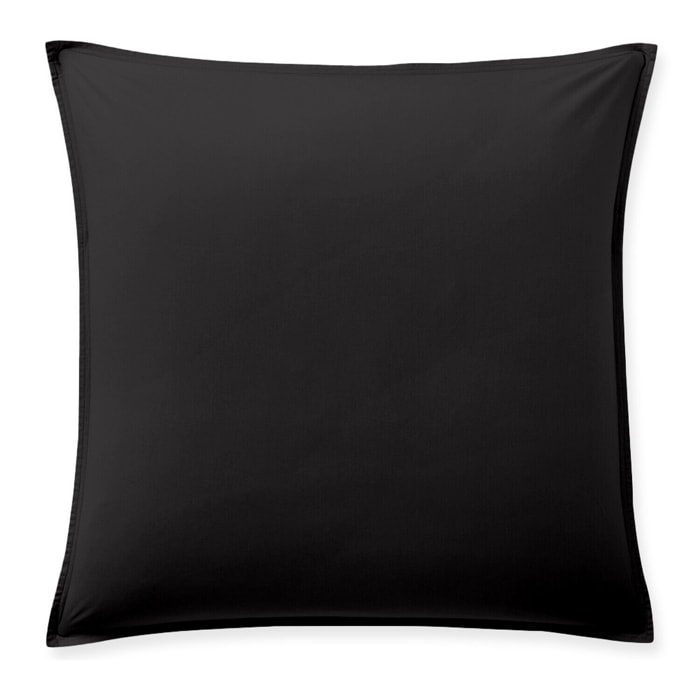 Paire de Taies d'oreiller avec volant 100% percale de coton lavé noir minuit
