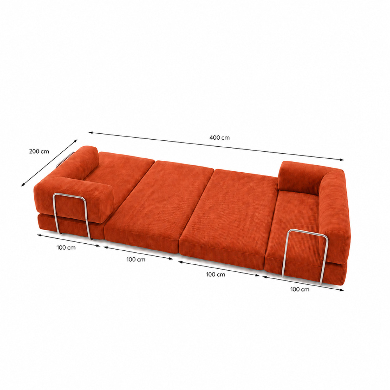 Canapé compressé convertible 5 places à mémoire de forme en velours côtelé terracotta MELLOW