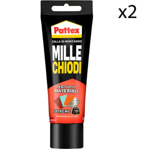 2x Pattex Mille Chiodi Extreme Colla di Montaggio Per Tutti i Materiali in Ambienti Interni ed Esterni - 2 Flaconi da 142g