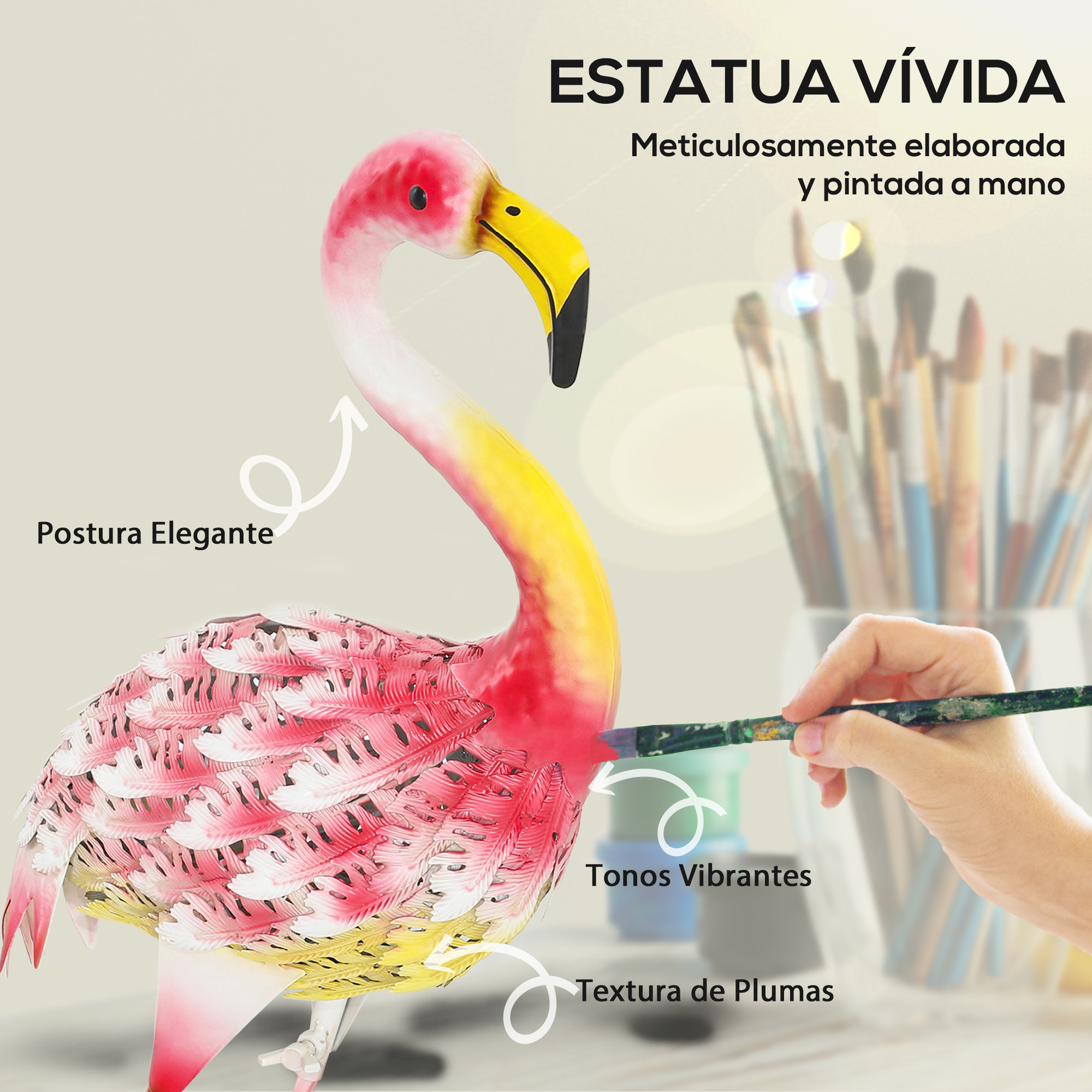 Estatua de Jardín de Flamenco de Metal Adorno de Flamenco para Exteriores Escultura para Decoración de Césped Patio Estanque