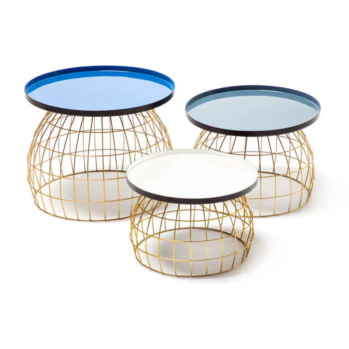 Set 3 Tavolini Laudatio in Metallo con Top Colorato