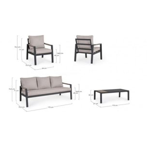 Set salotto ELNA con 1 divano, 2 poltrone e 1 tavolino in alluminio antracite con inserti in polywood