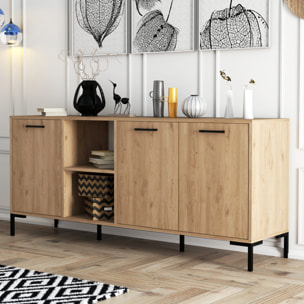 SPRING Buffet 3 portes et 2 niches finition bois et métal noir 180x80cm