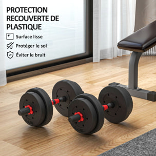 Ensemble d'haltères courtes total 15 Kg - barres incluses - entraînement musculaire & haltérophilie - acier HDPE noir rouge