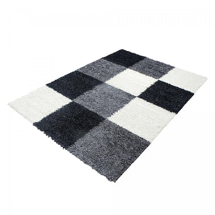 Tapis poils longs shaggy tissé motif damier JOJU