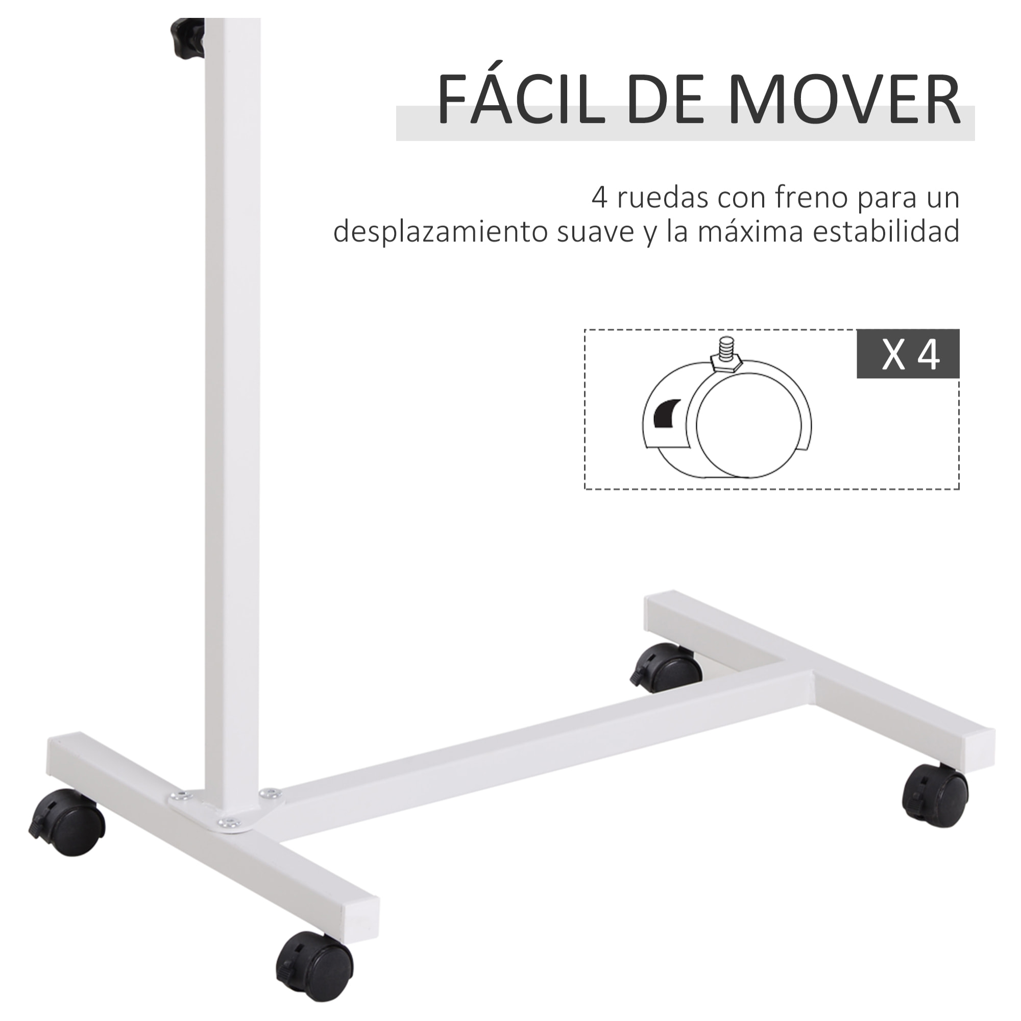 Mesa Auxiliar con Ruedas, Mesa para Sofá y Cama, Altura Ajustable y Marco de Acero, para Dormitorio, Salón, Oficina, 77x40x76-100 cm, Nogal Oscuro y Blanco