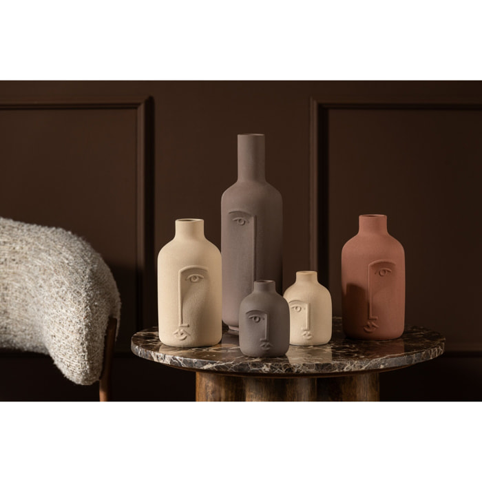 J-Line Vase visage - porcelaine - écru/marron - large - assortiment de 3