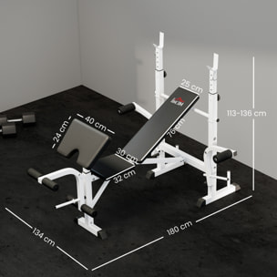 Banco de Musculación Multifuncional Inclinable, Banco de Pesas, Press Banca con Soporte para Barra Ajustable, Extensión de Piernas, Curl de Predicador, Mariposa, Entrenamiento en Casa, Gimnasio