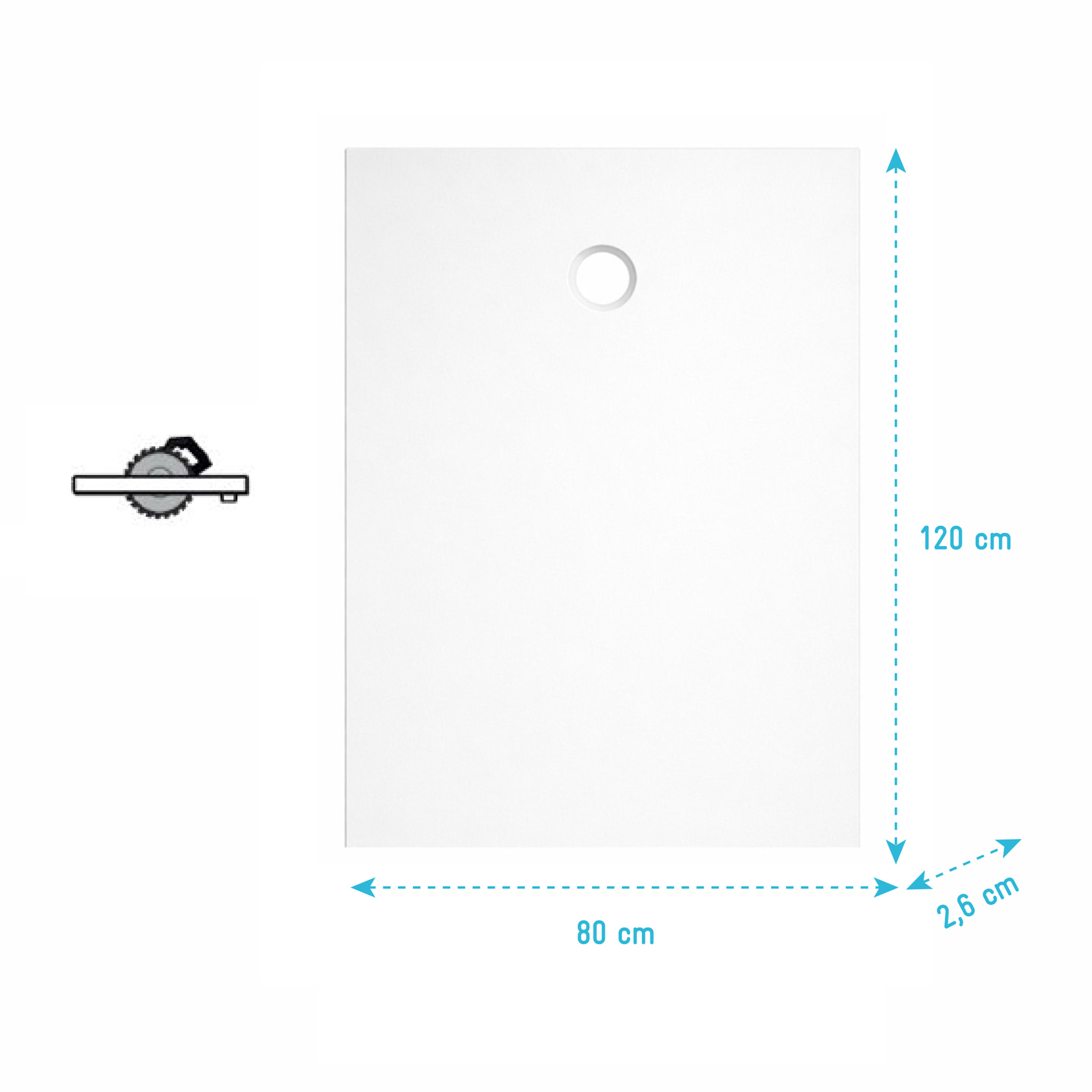 Receveur 120x80x2.6cm Extra-plat en Polybéton Blanc Mat Effet Soft-touch - Redécoupable - NELSON