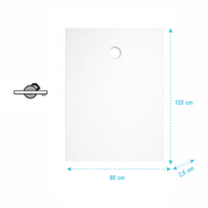 Receveur 120x80x2.6cm Extra-plat en Polybéton Blanc Mat Effet Soft-touch - Redécoupable - NELSON