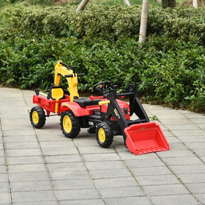 Tractor a Pedales para Niños con Remolque y Pala Frontal Rojo