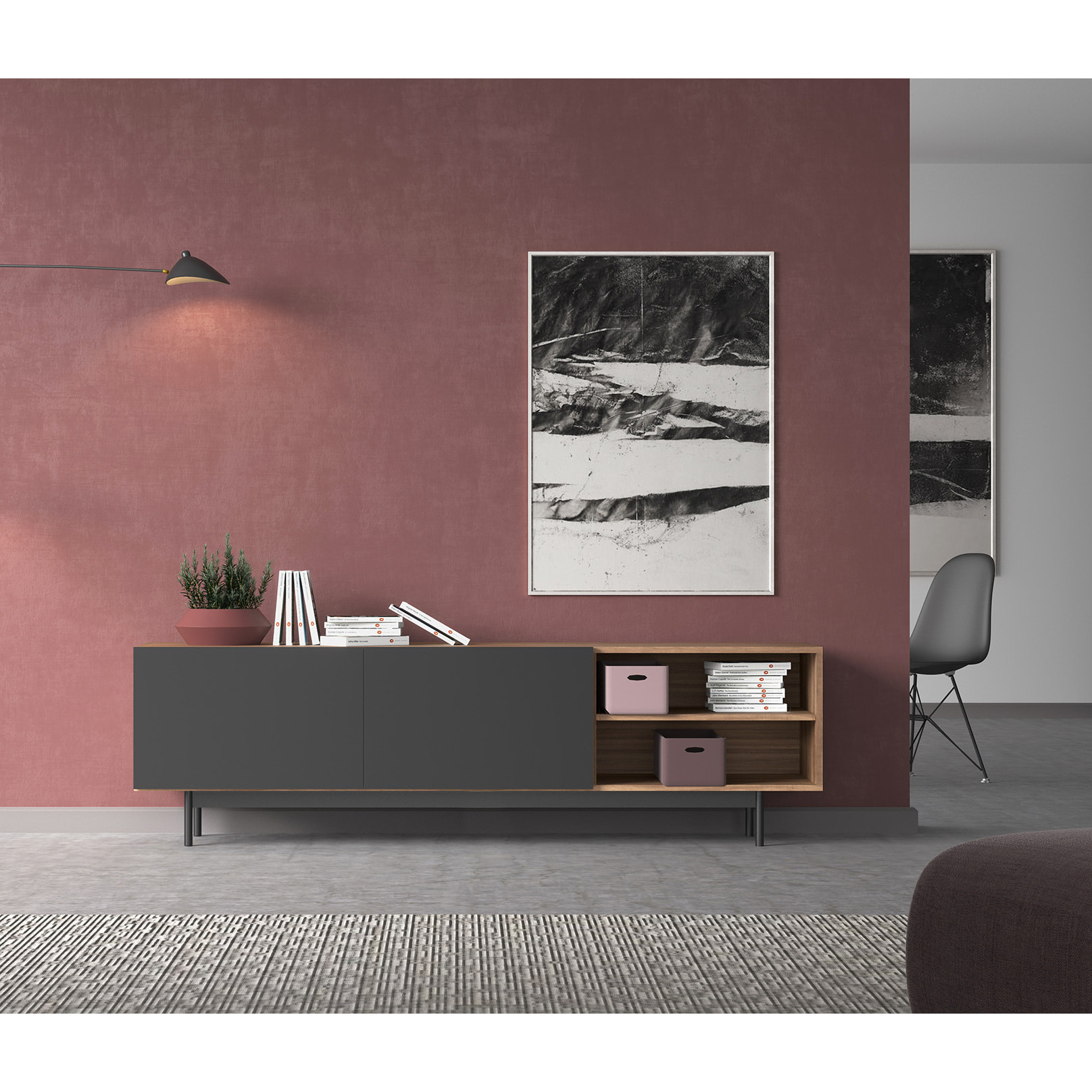 Bajo tv Printed nogal y grafito 52x180x44 cm