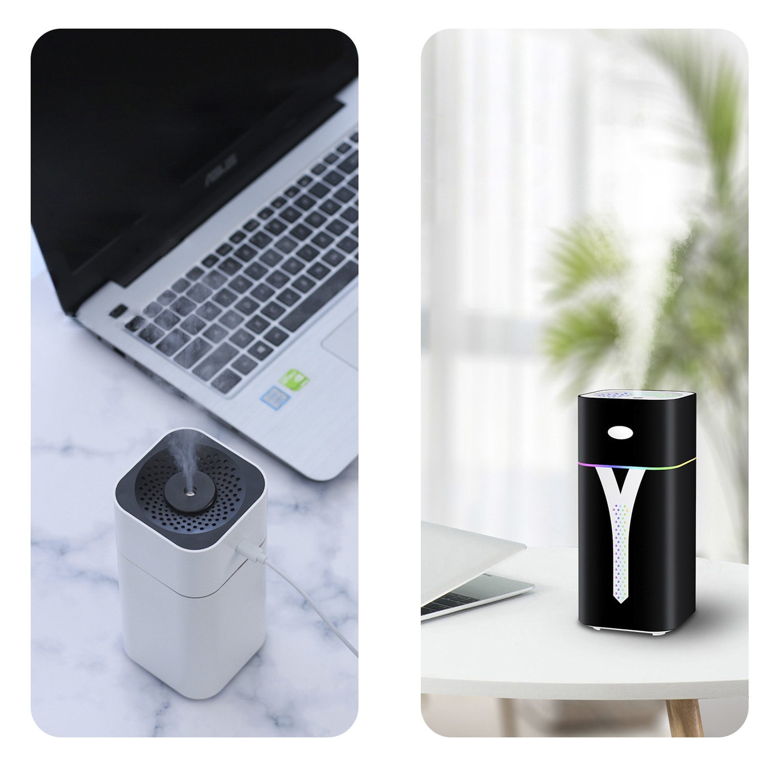 Umidificatore KST08 da 420 ml con luce LED multicolore ambientale. Funzione sterilizzazione, compatibile con idroalcol. 2 intensità di nebulizzazione.