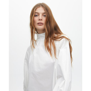 Camicia in popeline con fiocco e maniche a sbuffo