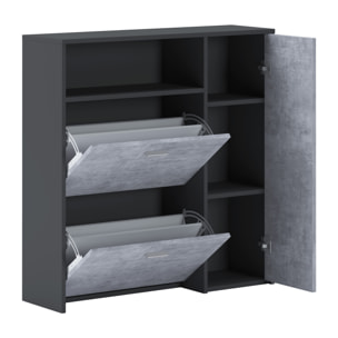 Scarpiera Mobile Portascarpe Salvaspazio Ingresso Con 2 Ribalte Doppia Profondità 4 Vani A Giorno Design Moderno 91.5x94x26.6 Cm Grigio E Cemento