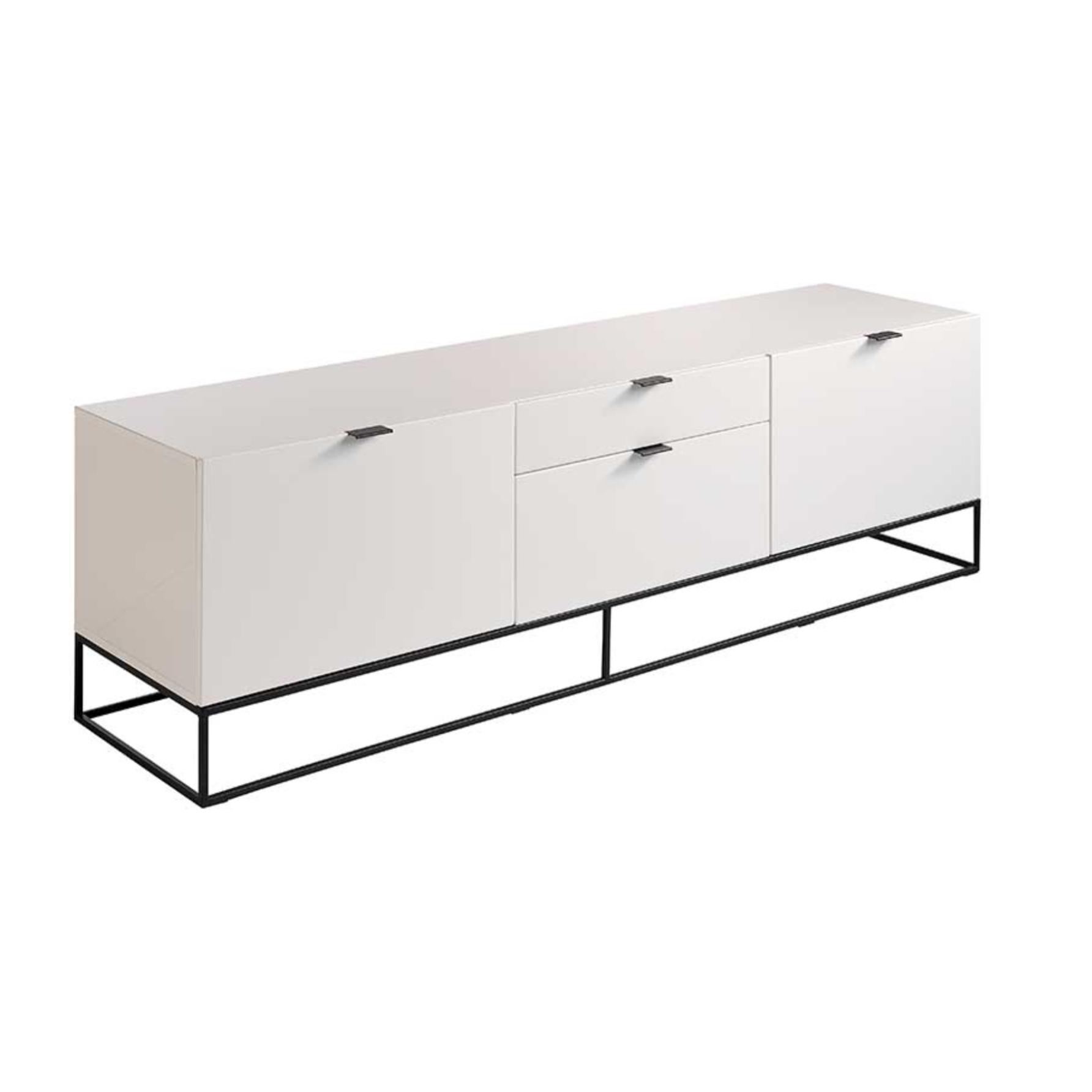 Mueble TV OMAN - 2 puertas 2 cajones - blanco y negro - 180x45x53cm