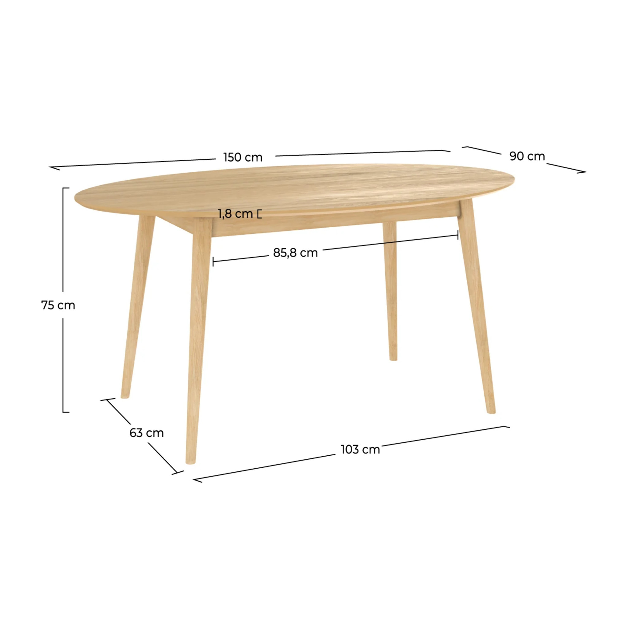 Table ovale 6 personnes en bois clair 150 cm - Eddy