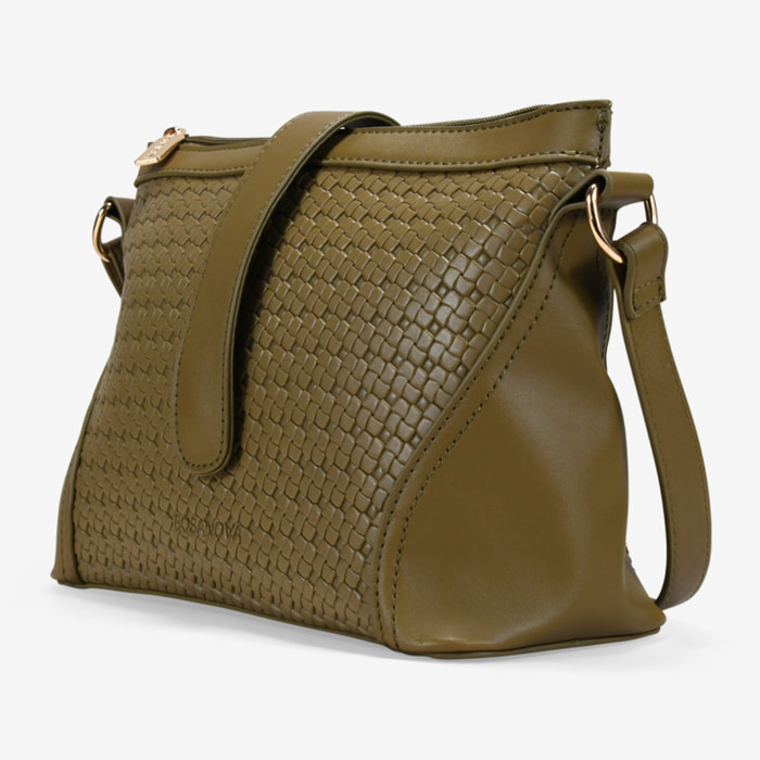 Bolso bandolera verde con solapa y cremallera
