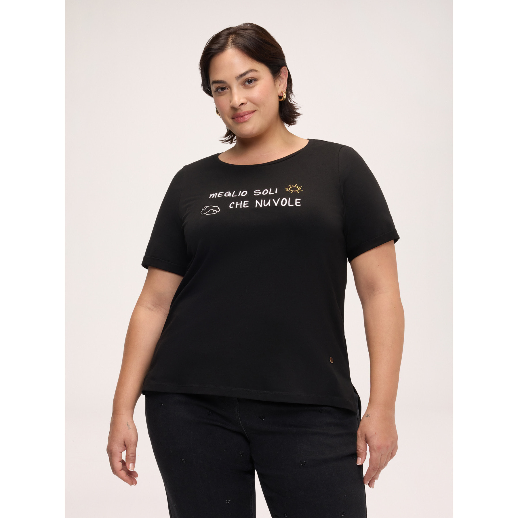 Fiorella Rubino - T-shirt in cotone con scritta ironica - Nero