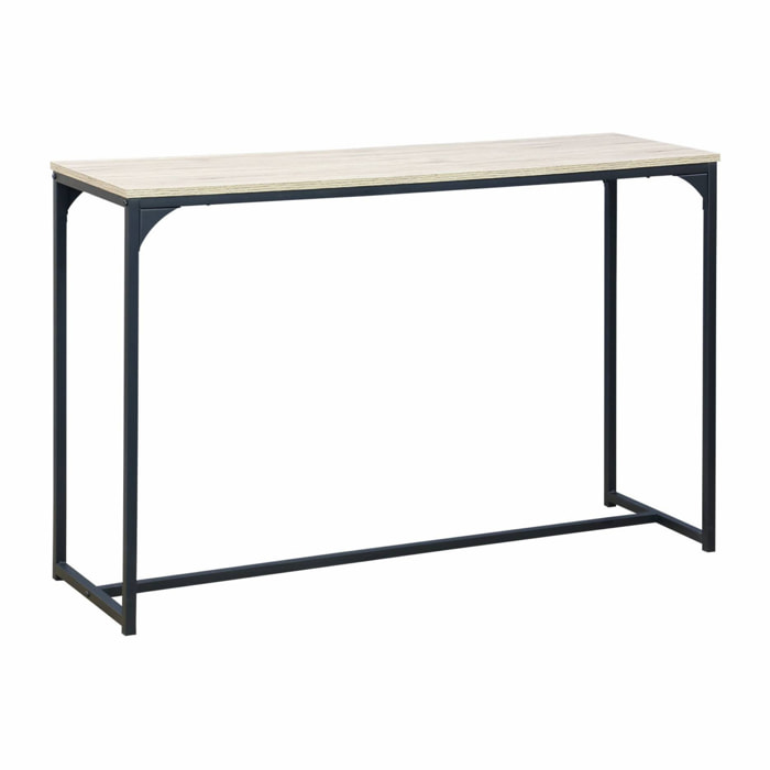 Console en métal noir et décor bois. 120x39x79cm - Loft -  table d'appoint avec 1 barre de renfort