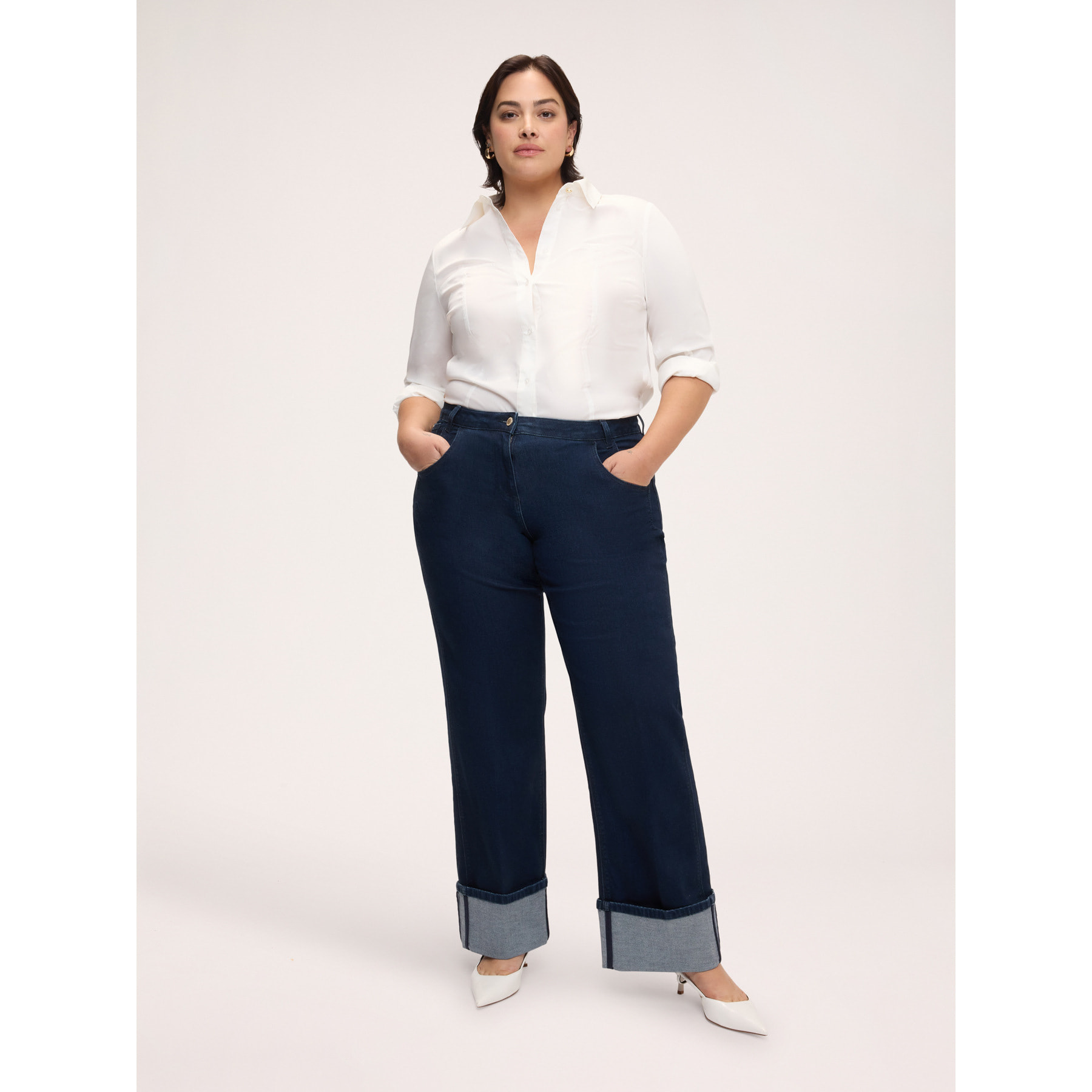 Fiorella Rubino - Jeans Wide Leg con maxi risvolto - Blu