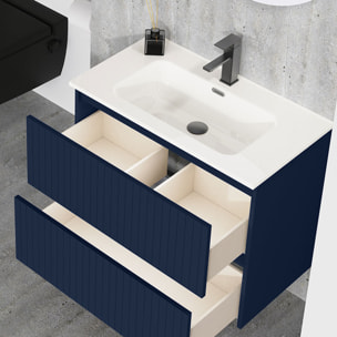 Conjunto de Baño Miya | Mueble de Baño Suspendido | 80 cm Azul| Dos Cajones | Lavabo Encastrado | No incluye Espejo | Alday
