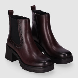 Botines de Piel - Vino - Tacón: 5 cm